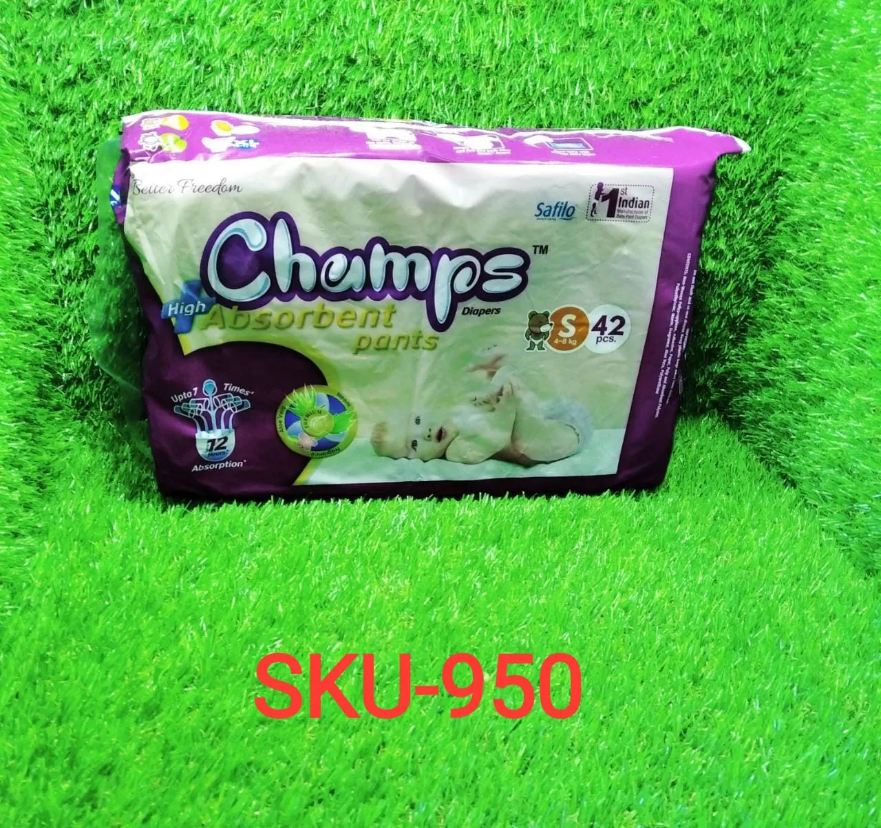 0950 Premium Champs High Absorbent Pant Style Diaper Small Size, 42 Pieces (950_Small_42)