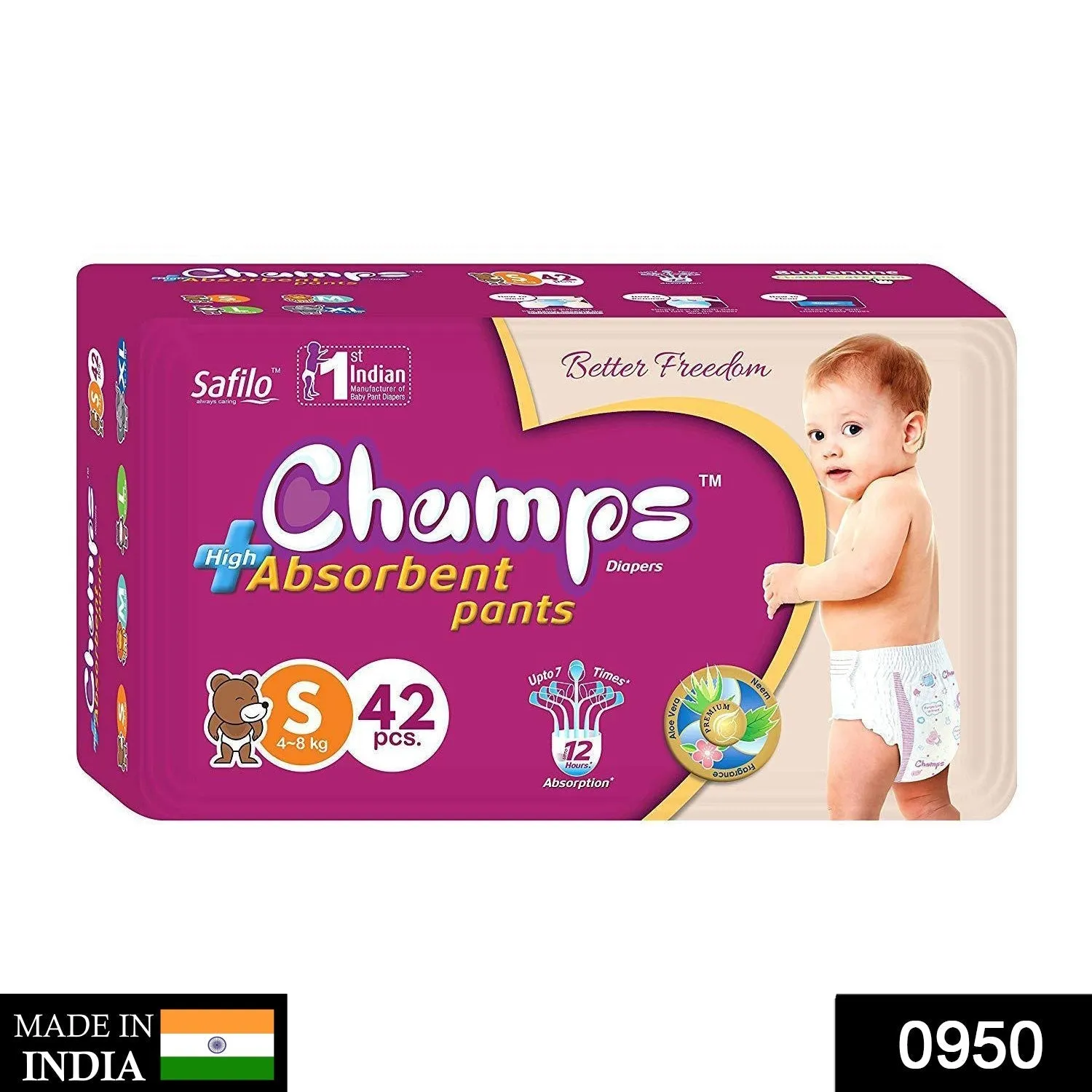 0950 Premium Champs High Absorbent Pant Style Diaper Small Size, 42 Pieces (950_Small_42)