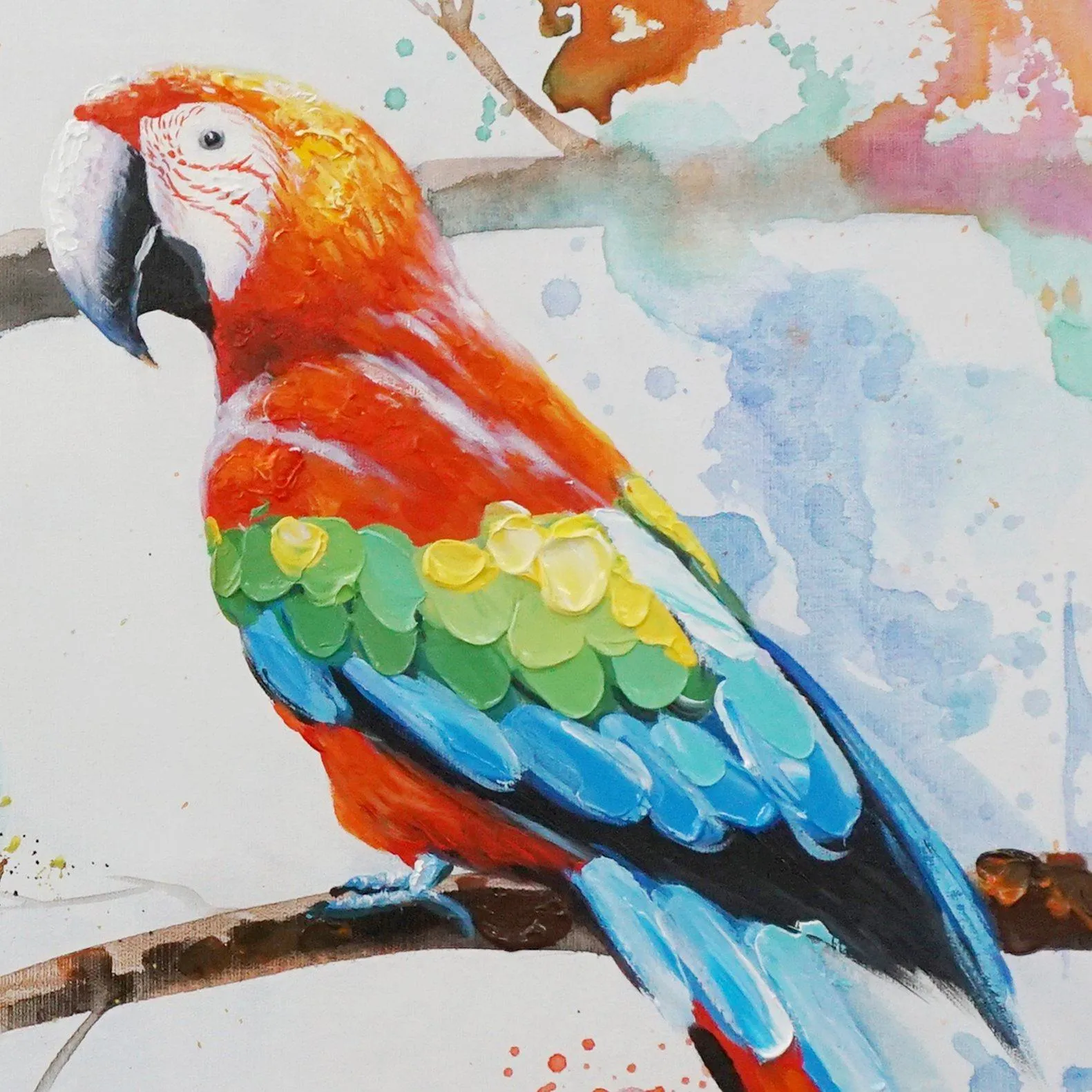 100% handmade Water-color Parrots 36x36Inch (90x90cm)