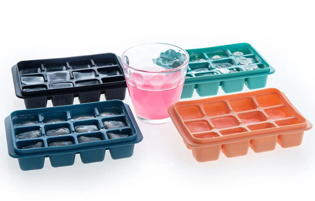 1Pc orange 12 grid silicone ice tray mold with lid household ice making box