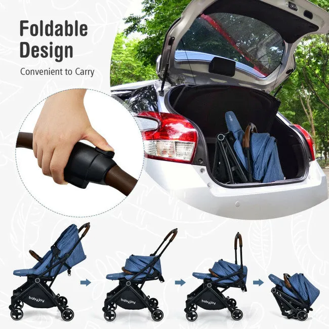 2-in-1 Convertible Aluminum Baby Stroller with Adjustable Canopy - Blue