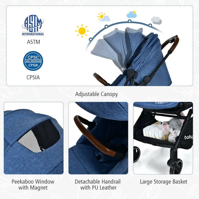 2-in-1 Convertible Aluminum Baby Stroller with Adjustable Canopy - Blue