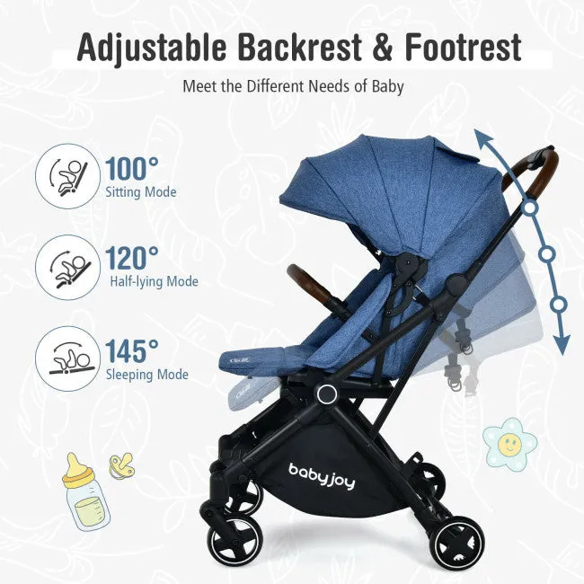 2-in-1 Convertible Aluminum Baby Stroller with Adjustable Canopy - Blue