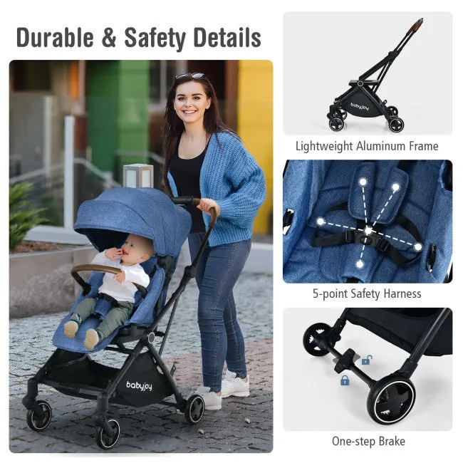 2-in-1 Convertible Aluminum Baby Stroller with Adjustable Canopy - Blue