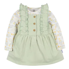 2-Piece Baby Girls Green Floral Jumper & Bodysuit Set