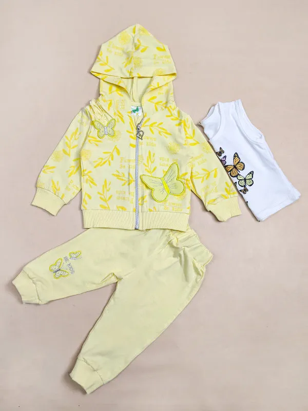 3Mth - 9Mth Light Yellow Butterfly 3Pc Hooded Baby Suit For Newborn NBS149