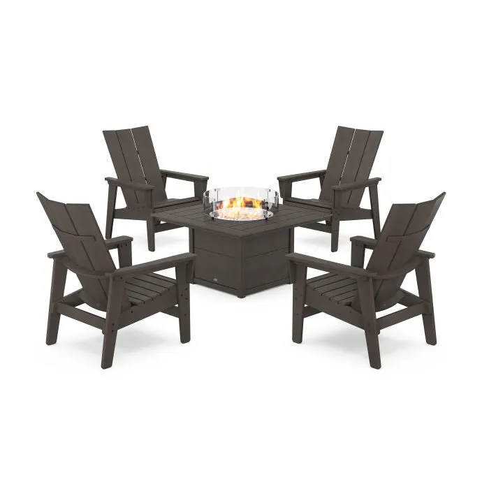 5-Piece Modern Grand Upright Adirondack Conversation Set with Fire Pit Table