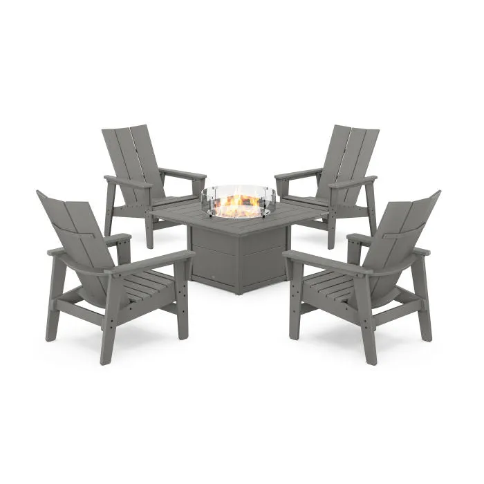 5-Piece Modern Grand Upright Adirondack Conversation Set with Fire Pit Table