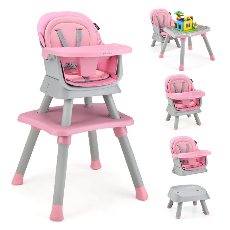 6-in-1 Convertible Baby High Chair with Adjustable Removable Tray - Pink