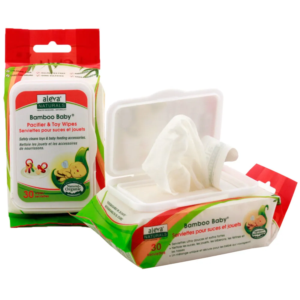 Aleva Naturals Pacifier & Toy Bamboo Baby Wipes- 30 Pack