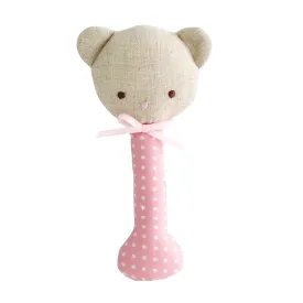 Alimrose - Baby Bear Stick Rattle - Pink with White Spot