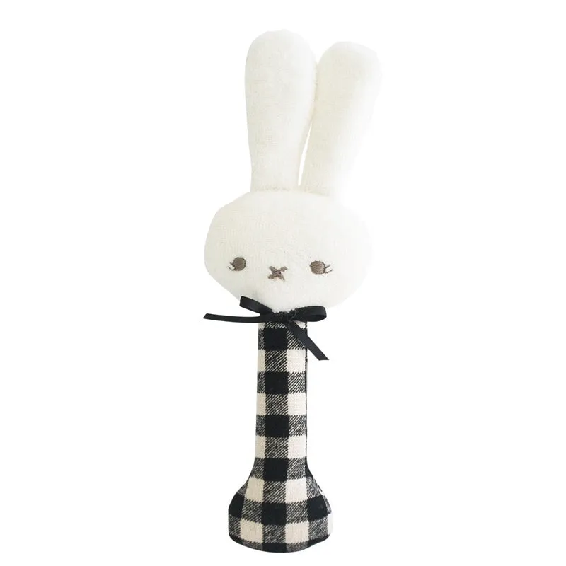 Alimrose - Baby Bunny Stick Rattle - Black Check