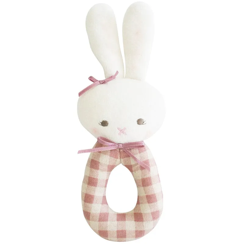 Alimrose - Bunny Grab Rattle - Rose Check