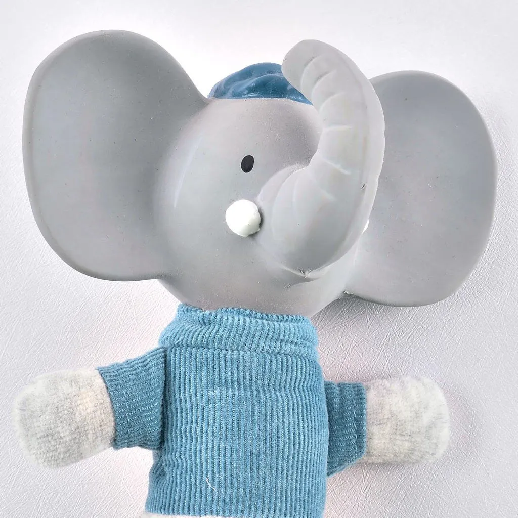 Alvin the Elephant - Soft Squeaker and Teether Toy with Organic Natural Rubber Head