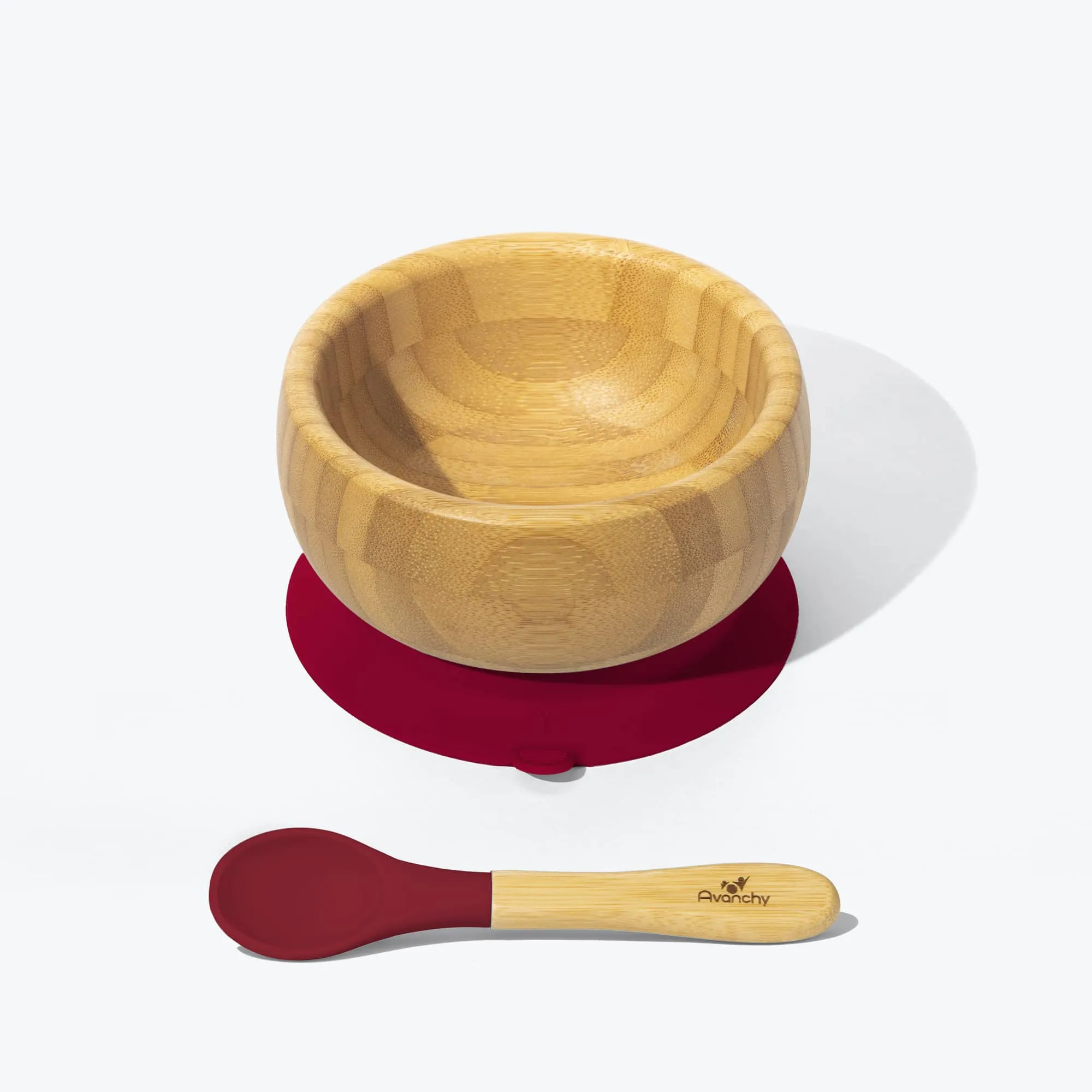 Avanchy Bamboo Suction Baby Bowl   Spoon - Magenta