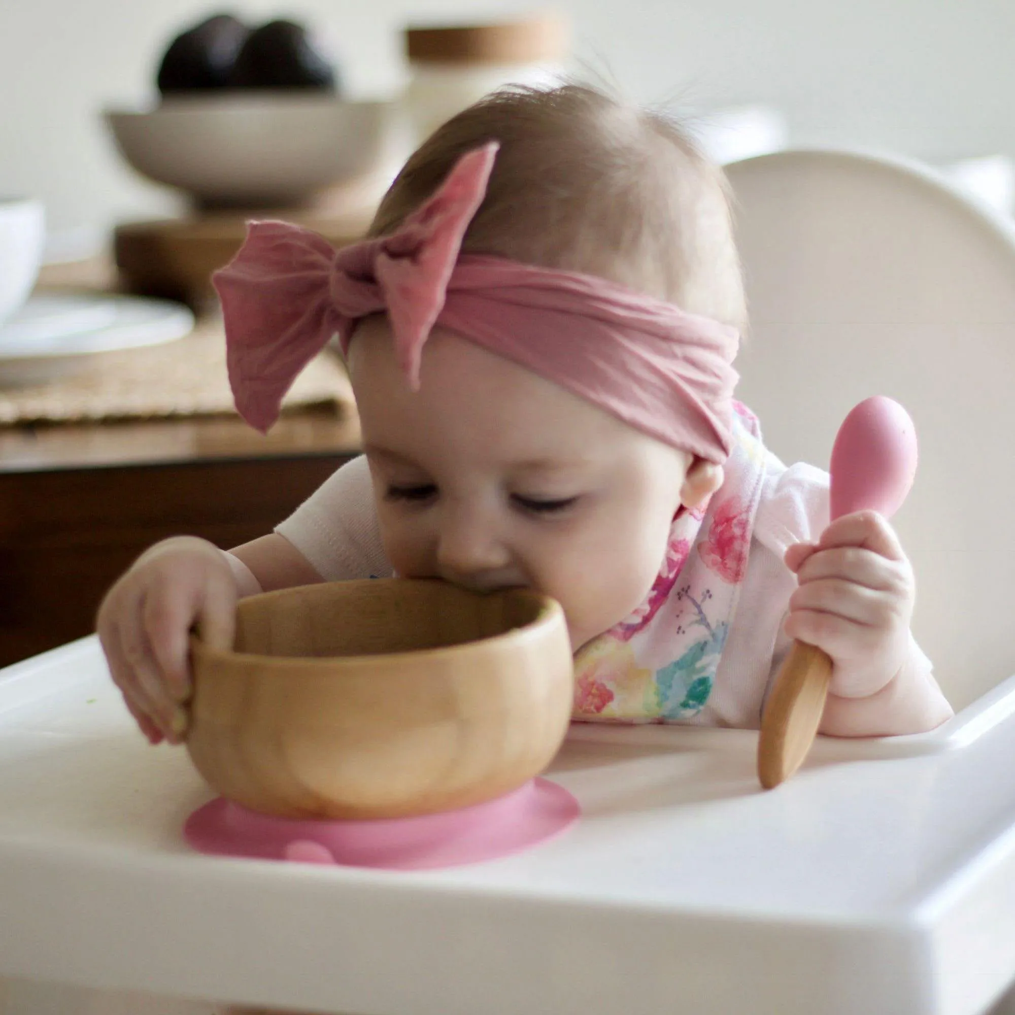 Avanchy Bamboo Suction Baby Bowl   Spoon - Magenta