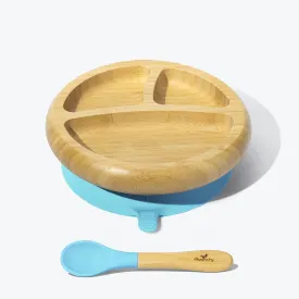 Avanchy Bamboo Suction Baby Plate   Spoon - Blue