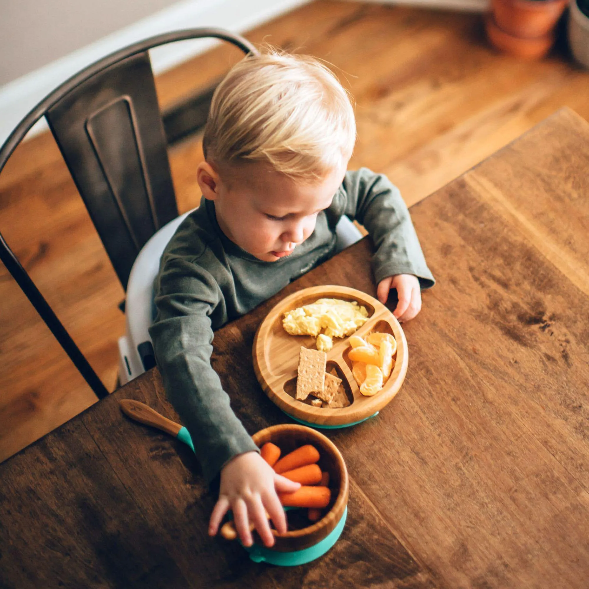 Avanchy Bamboo Suction Baby Plate   Spoon - Orange