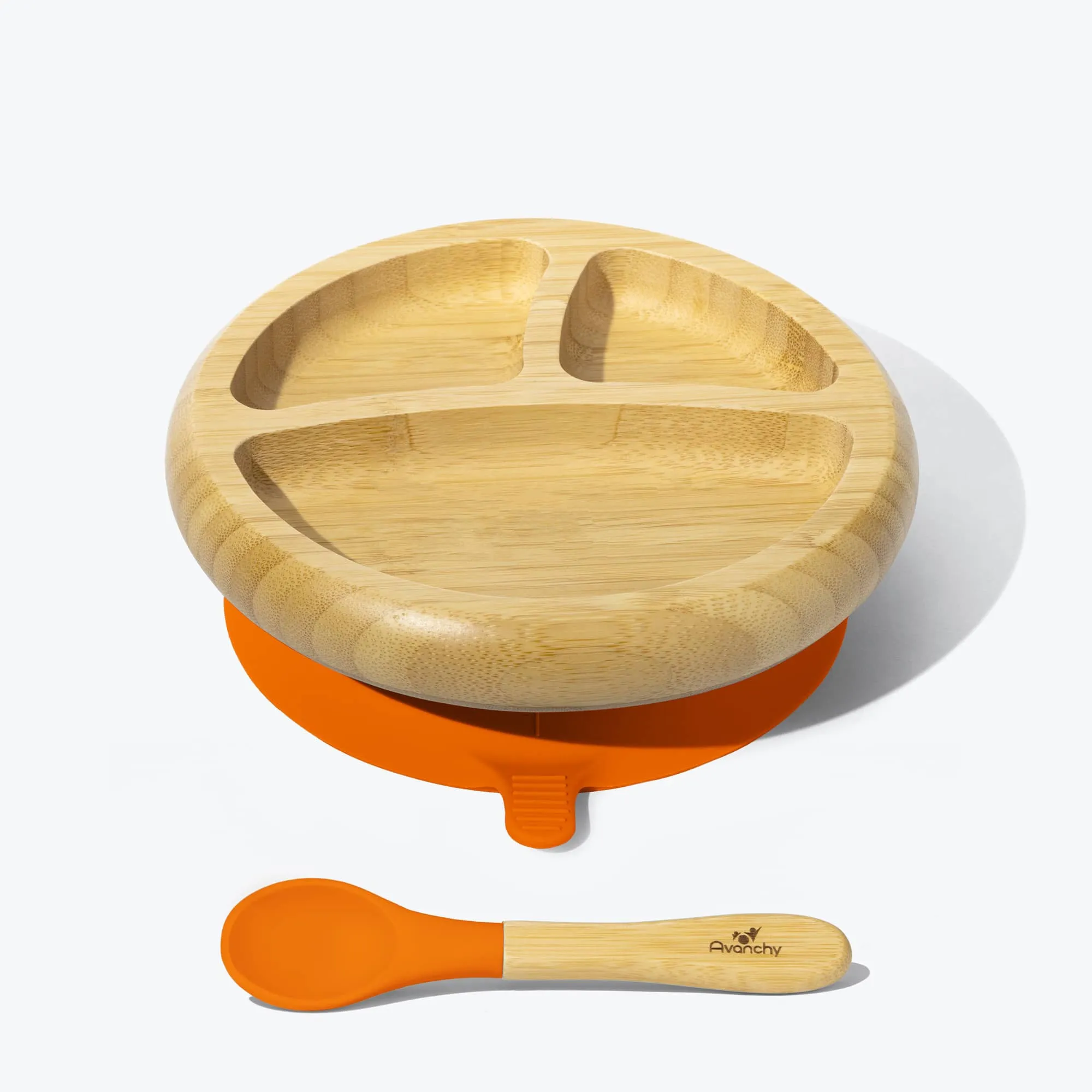 Avanchy Bamboo Suction Baby Plate   Spoon - Orange