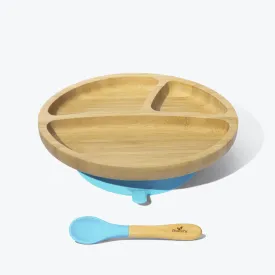 Avanchy Bamboo Suction Toddler Plate   Spoon - Blue