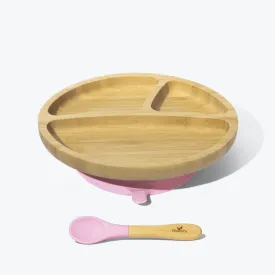 Avanchy Bamboo Suction Toddler Plate   Spoon - Pink