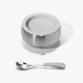 Avanchy Stainless Steel Baby Bowl With Spoon Combo   Air Tight Lid - Grey