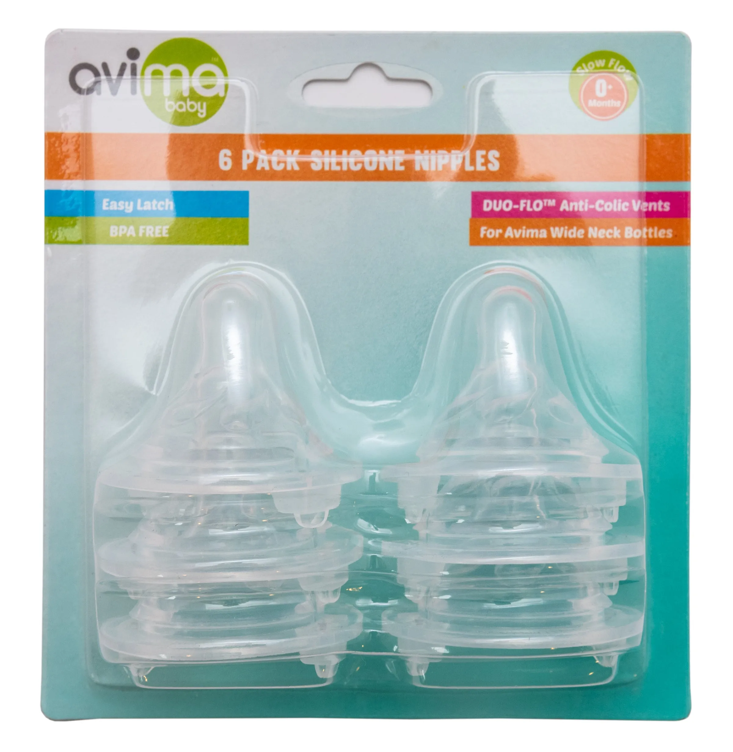 Avima Baby Nipples — Wide Neck, Slow Flow (Set of 6)