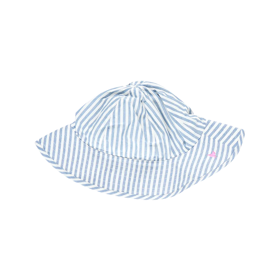 Baby Girls Sun Hat - Blue Skinny Stripe