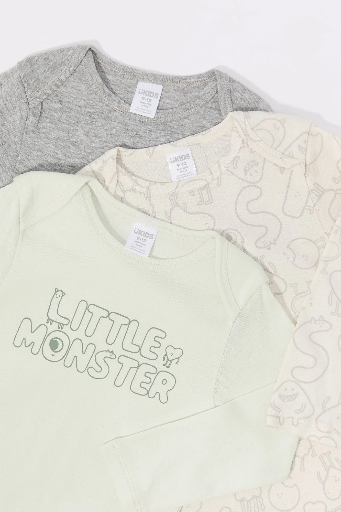 Baby Little Monster Graphic Long Sleeve Onesie (3 Pack)