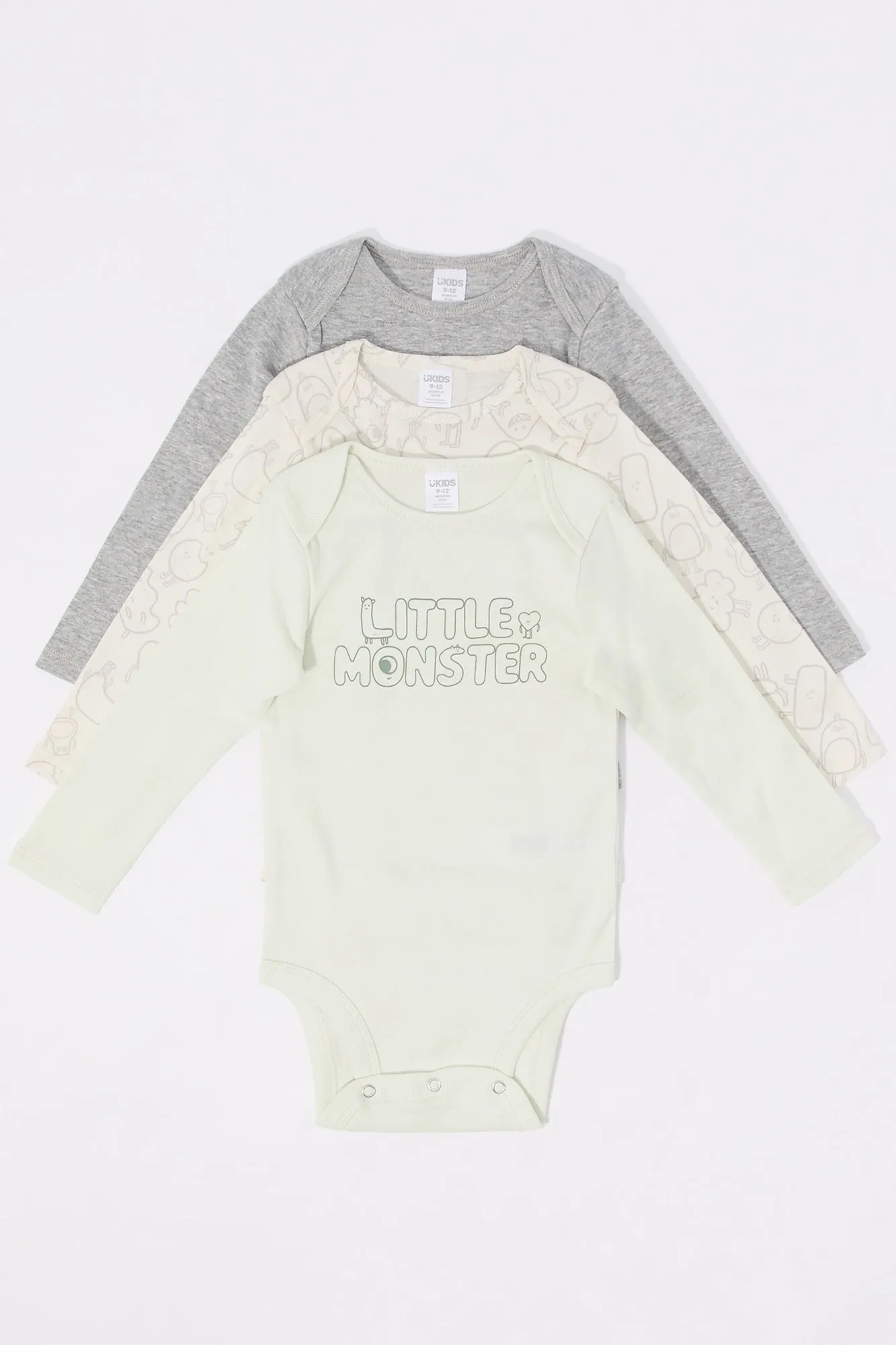 Baby Little Monster Graphic Long Sleeve Onesie (3 Pack)