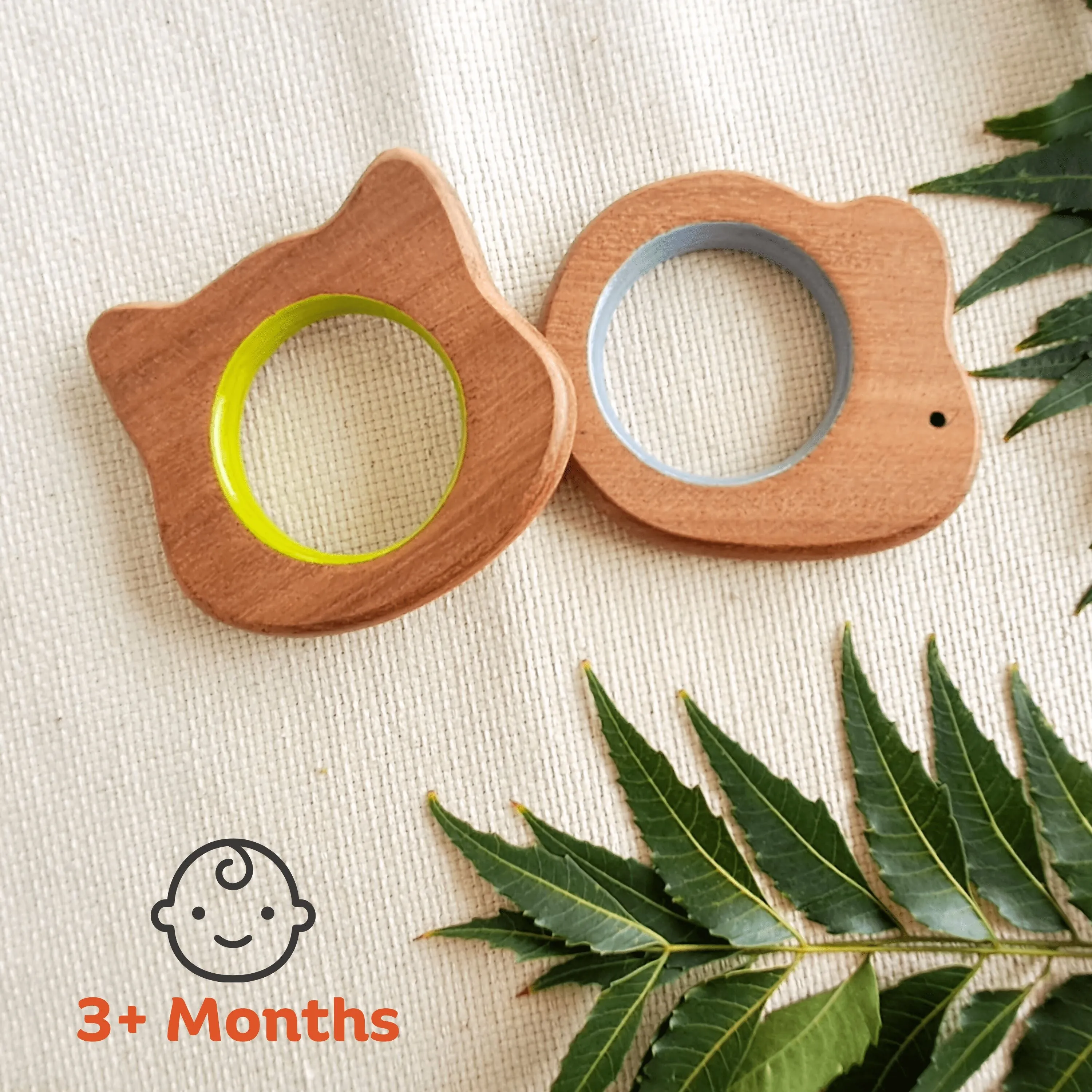 BABYCOV Cute Mouse and Cat Natural Neem Wood Teethers for Babies | Natural and Safe | Goodness of Organic Neem Wood | Both Chewing and Grasping Toy | Set of 2 (Age 4  Months)