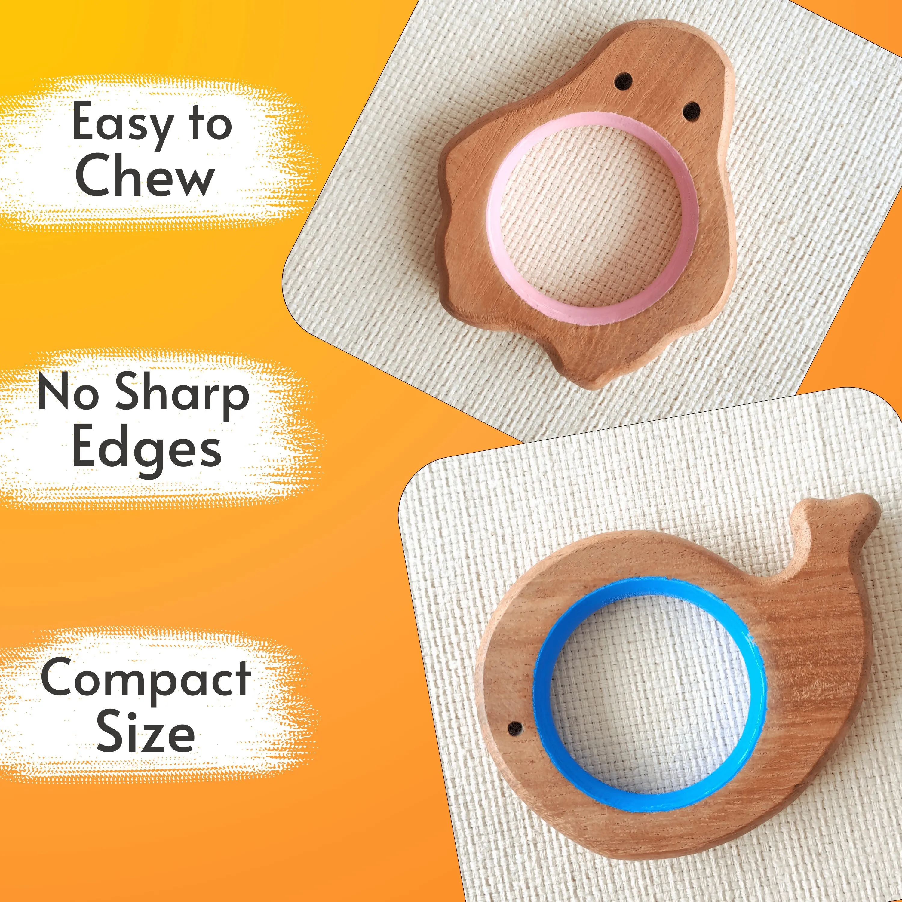 BABYCOV Cute Whale and Penguin Natural Neem Wood Teethers for Babies | Natural and Safe | Goodness of Organic Neem Wood | Both Chewing and Grasping Toy | Set of 2 (Age 4  Months)