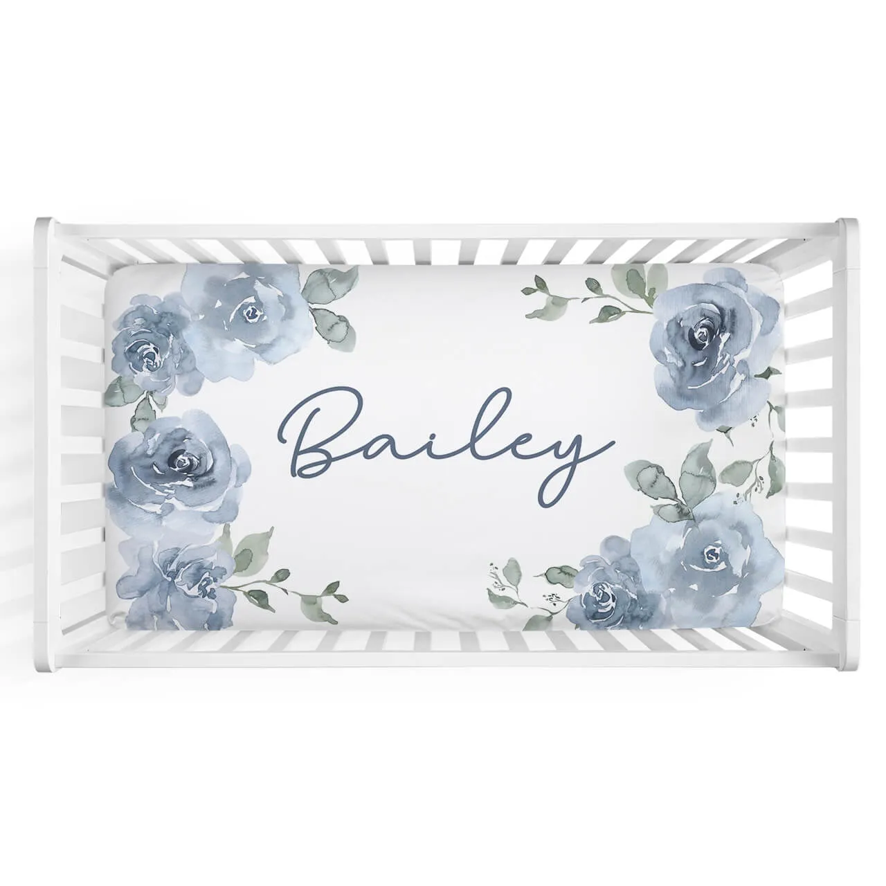 Bailey's Blue Floral Personalized Crib Sheet