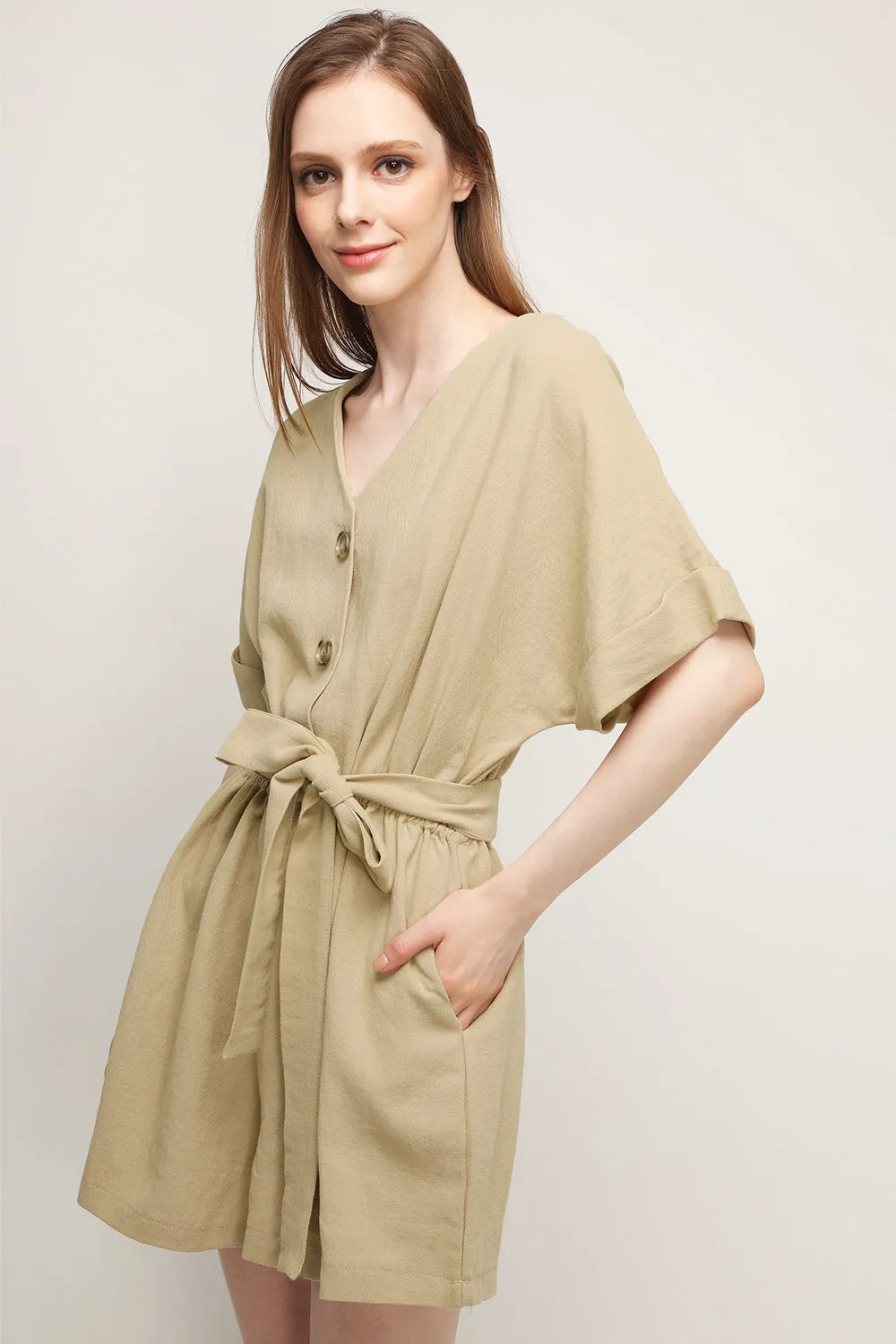 Belle V-neck Linen Romper