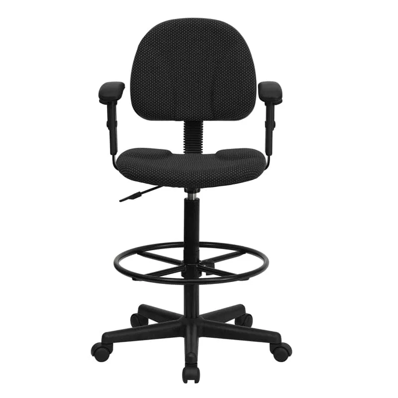 Black Patterned Fabric Drafting Chair with Adjustable Arms - BT-659-BLK-ARMS-GG