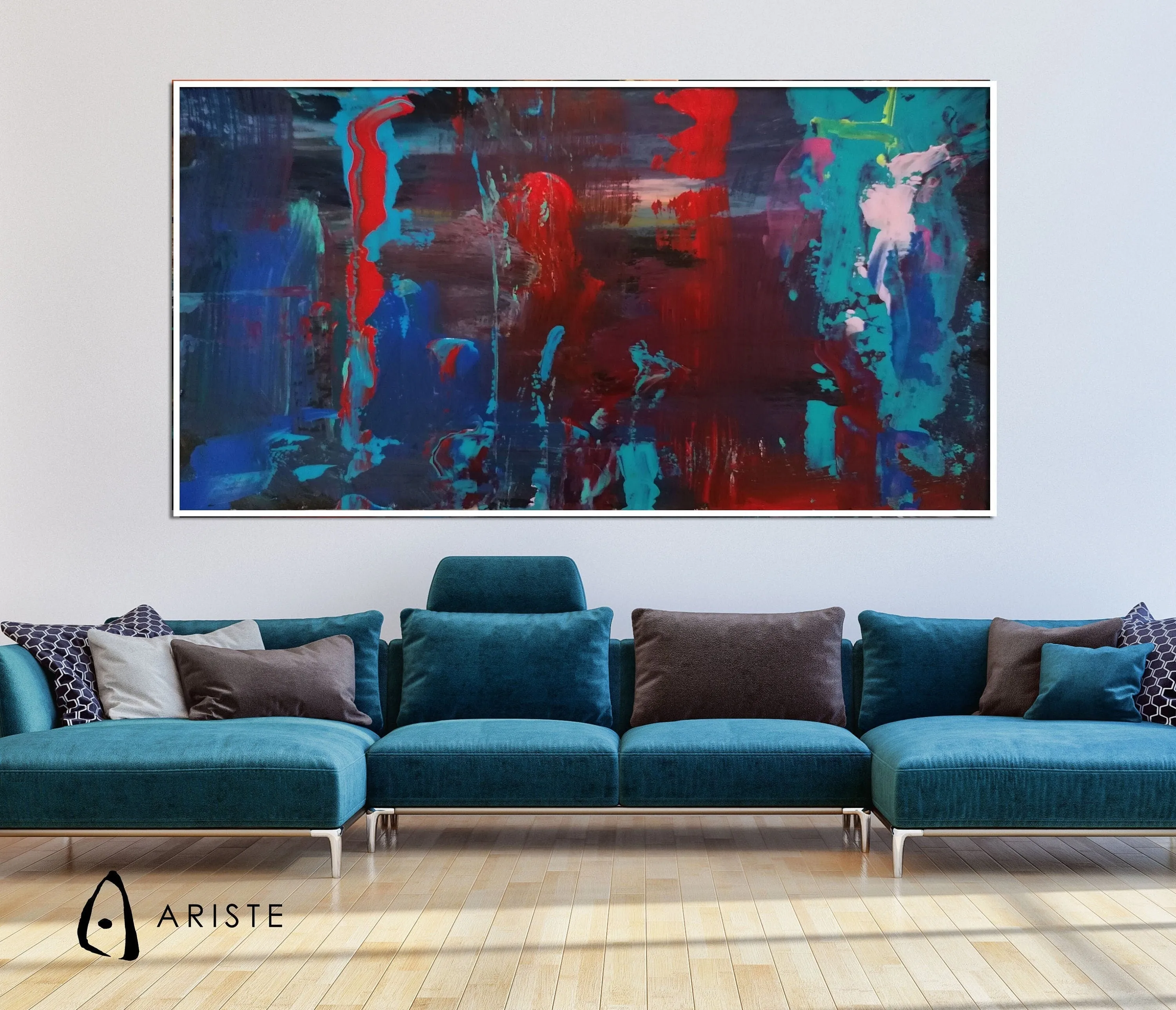 Blue & red large abstract paintings made to order in a custom size