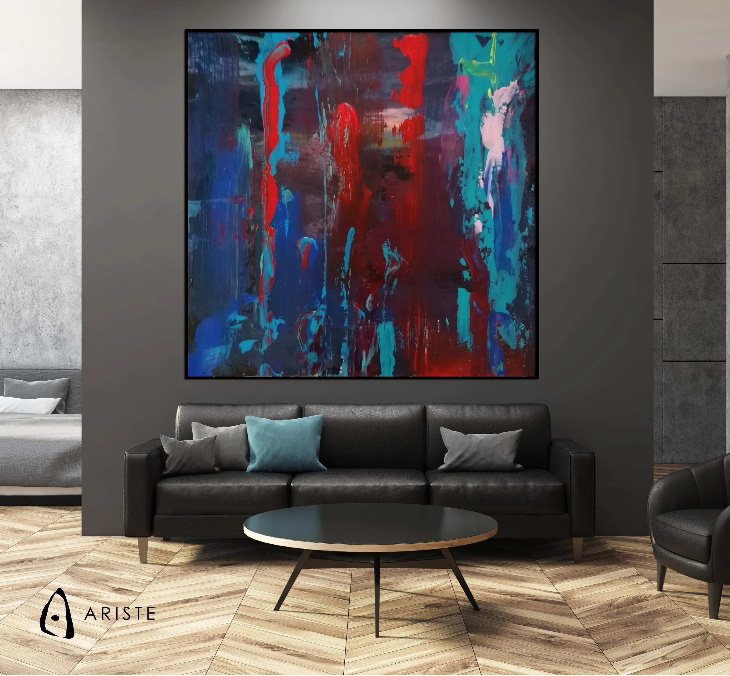 Blue & red large abstract paintings made to order in a custom size