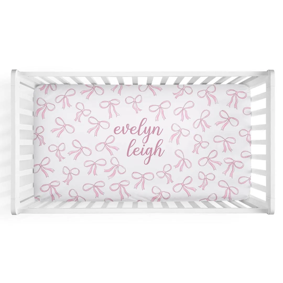 Blushing Bows Personalized Crib Sheet