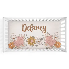 Boho Floral Personalized Crib Sheet