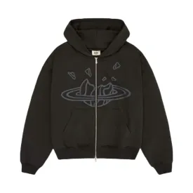 Broken Planet Zip Up Hoodie Soot Black