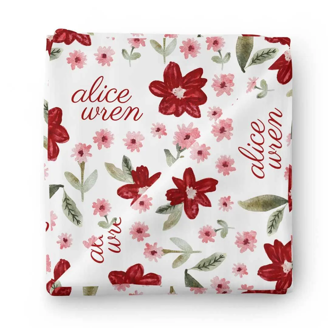 Christmas Floral Personalized Swaddle Blanket