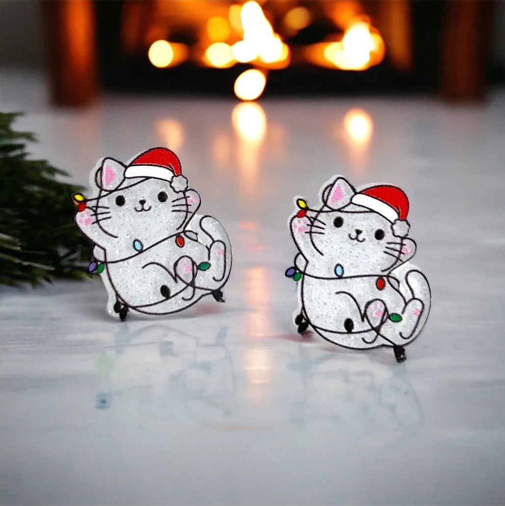 Christmas Stud Earrings, Candy Cane, Snowglobe Earrings, Christmas Earrings, Christmas Kitty, Handmade Earrings, Santa Claus, Christmas Stud