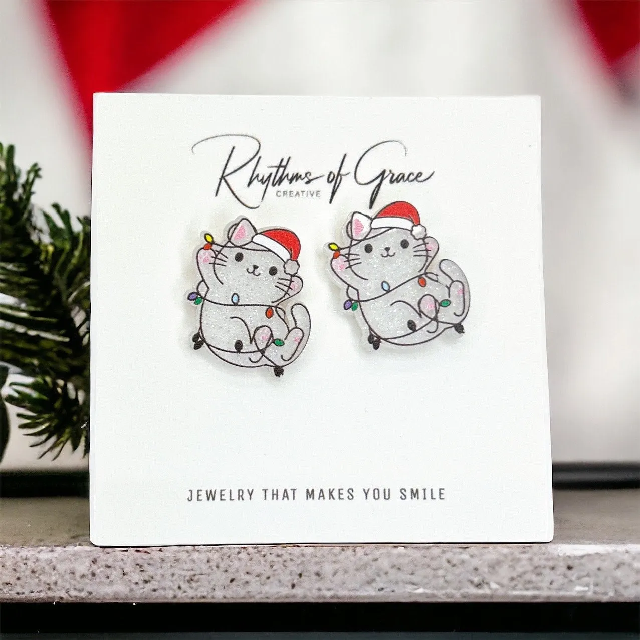 Christmas Stud Earrings, Candy Cane, Snowglobe Earrings, Christmas Earrings, Christmas Kitty, Handmade Earrings, Santa Claus, Christmas Stud