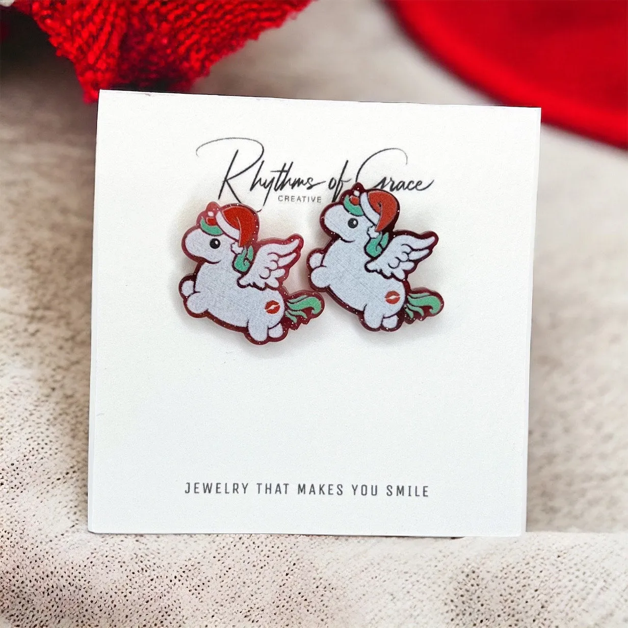 Christmas Stud Earrings, Candy Cane, Snowglobe Earrings, Christmas Earrings, Christmas Kitty, Handmade Earrings, Santa Claus, Christmas Stud