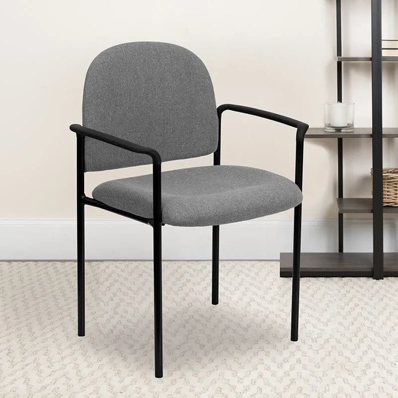 Comfort Black Fabric Stackable Steel Side Reception Chair with Arms - BT-516-1-BK-GG