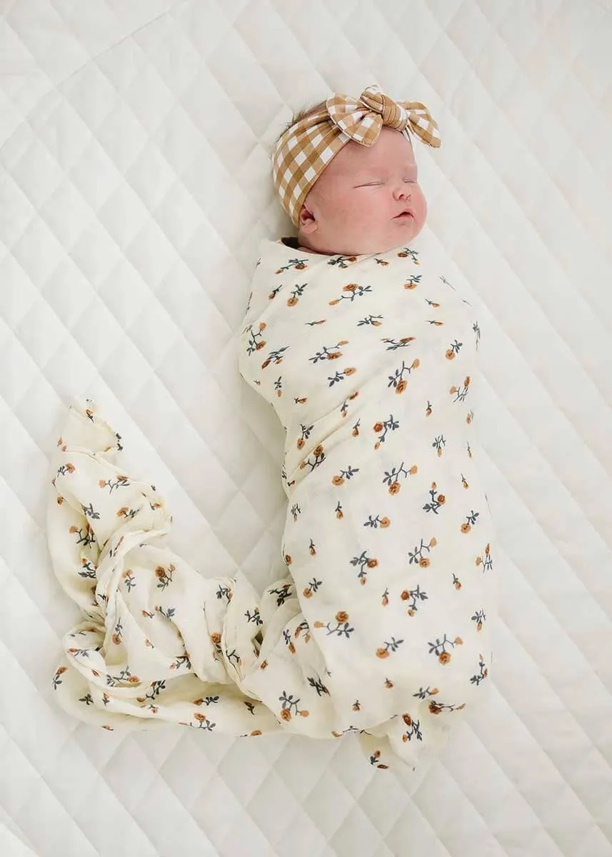 Cream Floral Muslin Swaddle Blanket