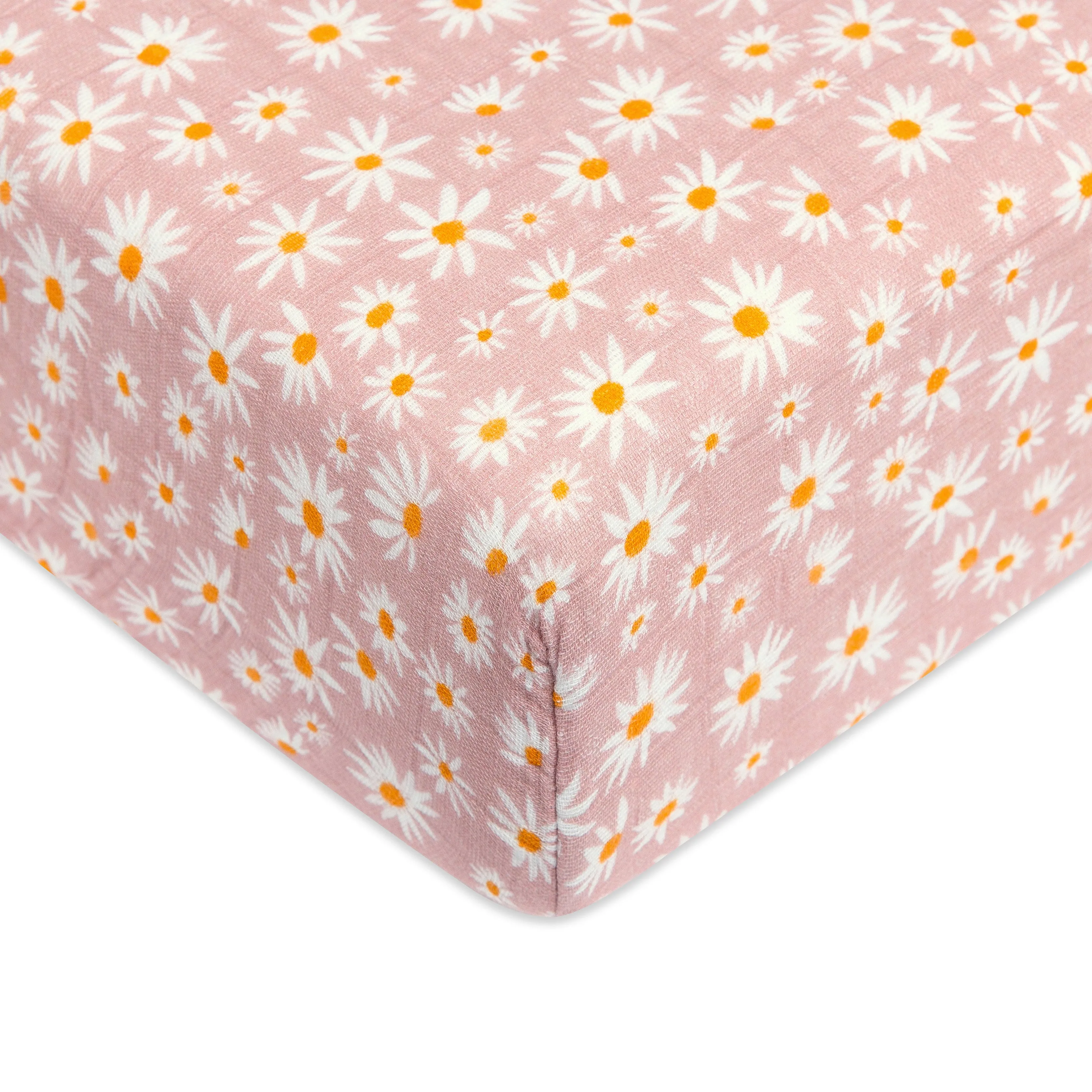 Daisy Crib Sheet in GOTS Certified Organic Muslin Cotton