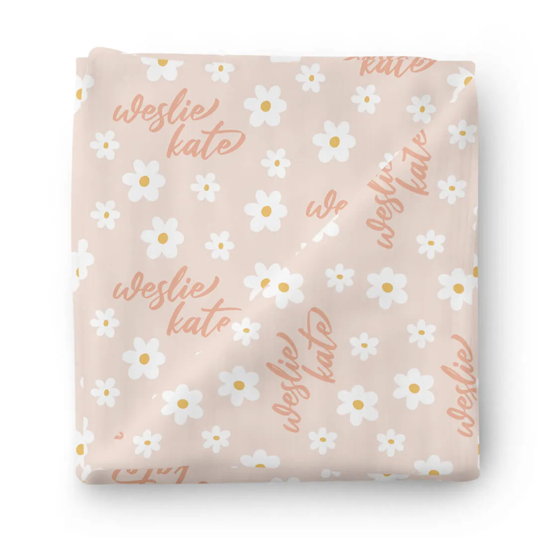 Darling Daisies Personalized Baby Name Swaddle Blanket