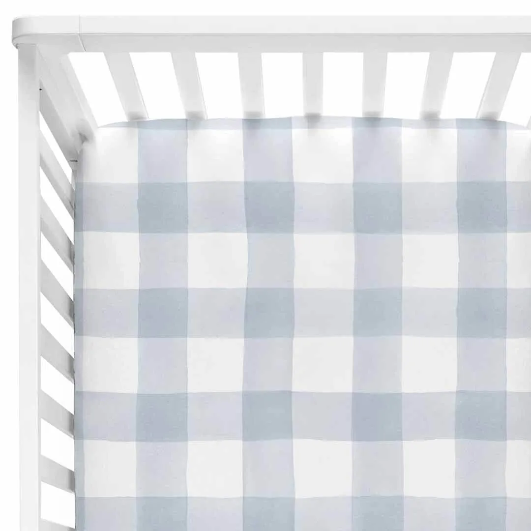 Dusty Blue Gingham Crib Sheet