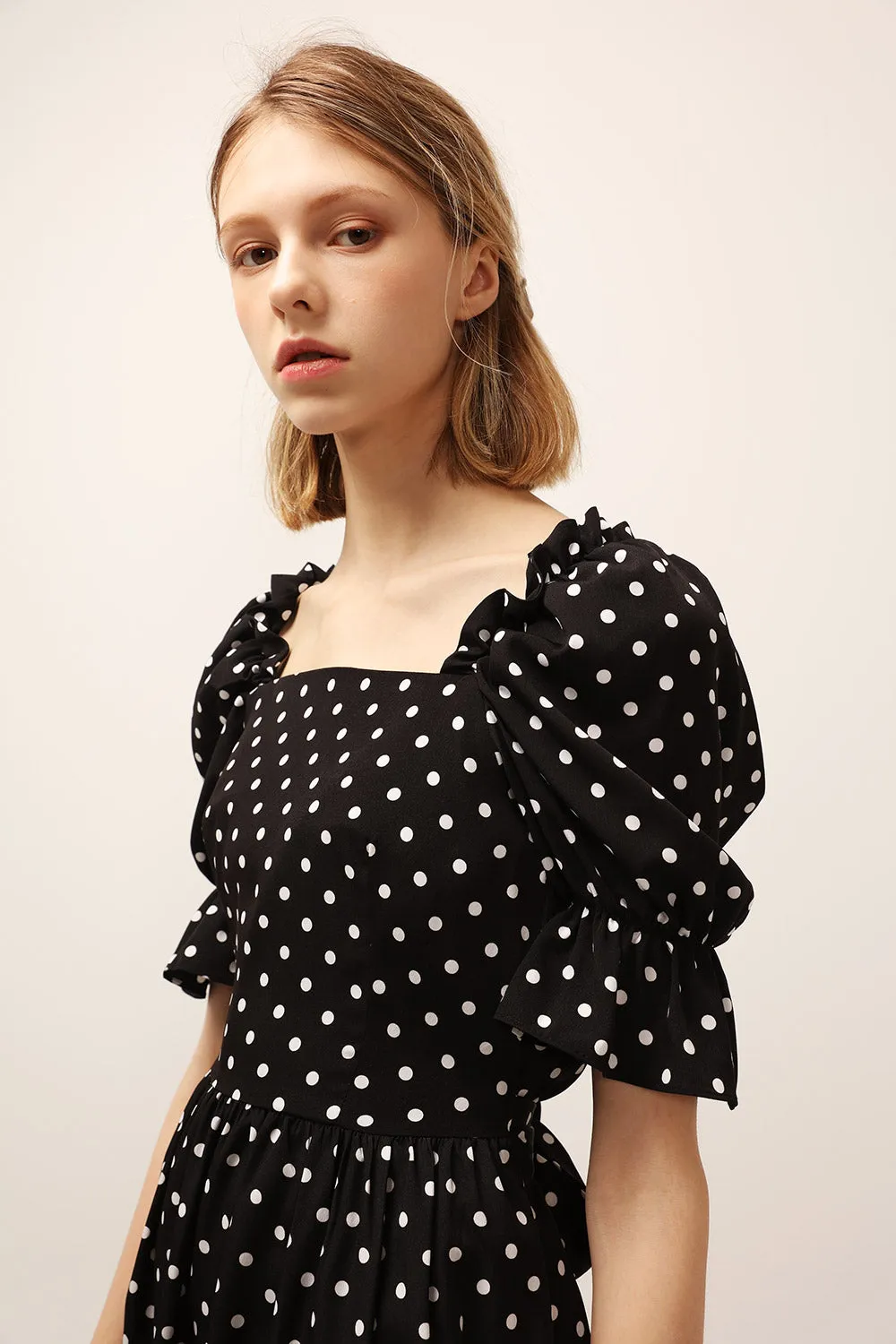 Emily Square Neck Polka Dot Dress